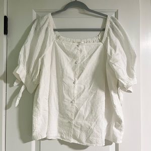 White LC Lauren Conrad square-neck bow-sleeve shirt, size XL